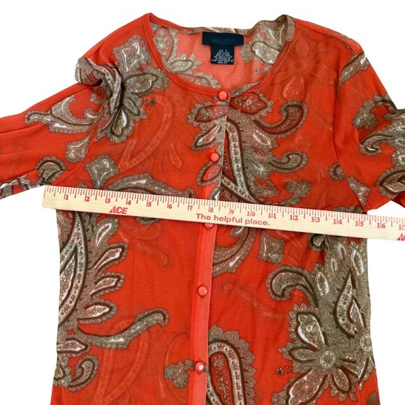 Vintage Dolcetti Womens Paisley Print Sheer Button-Up Top Size S Y2K - Picture 2 of 8